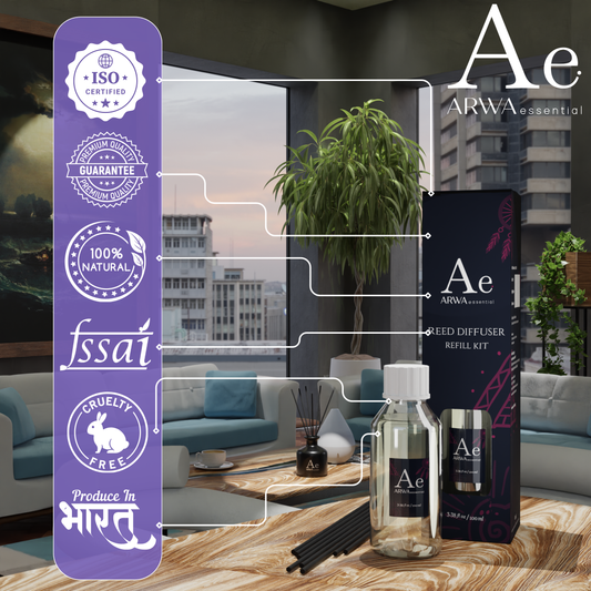 French Lavender Reed Refill Set - 100ml Reed Diffuser Oil + 8 Nos Premium Reed Sticks