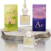 ARWA essential Evening Lavender Highland and Morning Blossom hanging car perfume duo with packaging boxes, Flora Divine Collection.