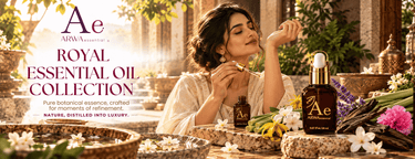 ARWA Royal Essential Oil Collection banner – woman enjoying essential oil aroma