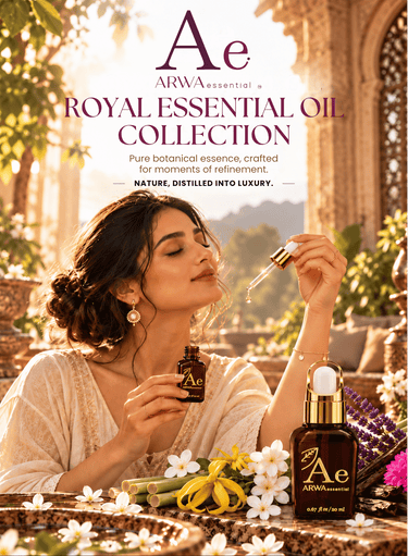 ARWA Royal Essential Oil Collection mobile banner – woman enjoying essential oil aroma