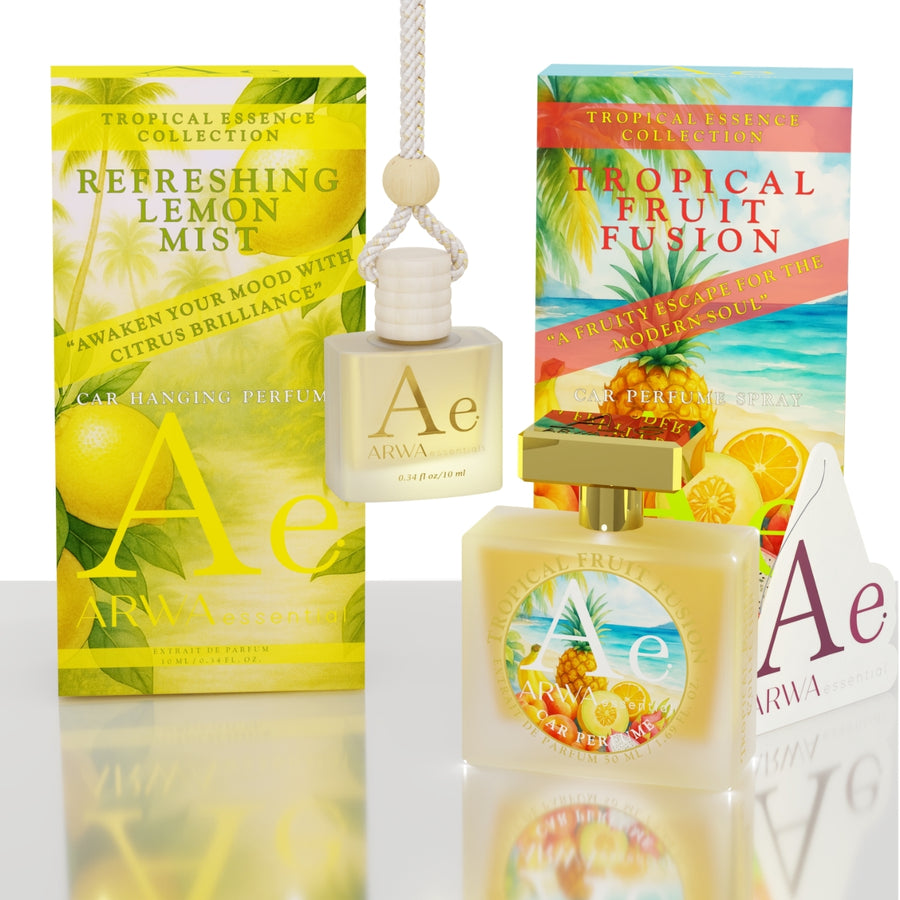 Luxe Citrus Breeze Hanging Car Perfume 10ml + Tropical Fruit Fusion Car Perfume Spray 50ml