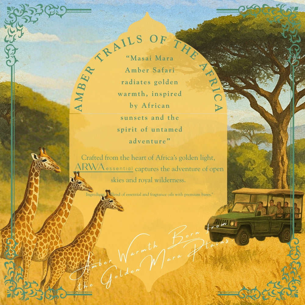 Masai Mara Amber Safari quote card – Amber Trails of the Africa, radiates golden warmth inspired by African sunsets and the spirit of untamed adventure, amber warmth born from the golden Mara plains