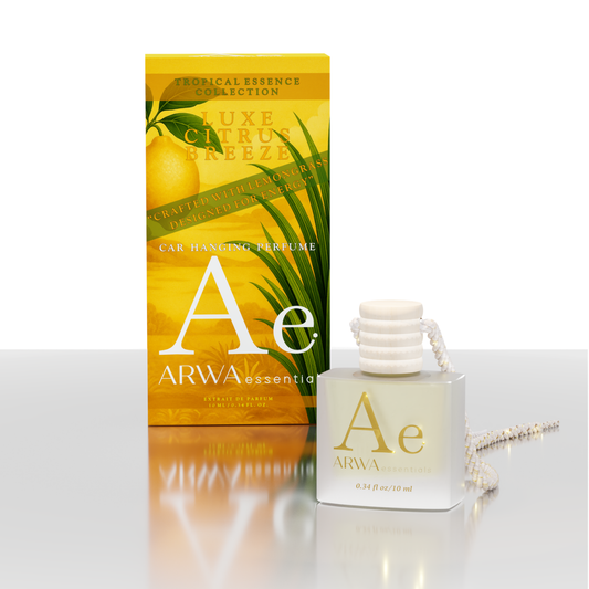 ARWA essential Luxe Citrus Breeze Hanging Car Perfume 10ml + Tropical Fruit Fusion Car Perfume Spray 50ml | Premium Citrus & Fruity Car Fragrance | Luxury Car Perfume Combo