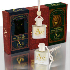 ARWA essential Zeenath Panther Spirit and Roaring Barber Classic hanging car perfume combo 2 x 10ml with fragrance sleeves