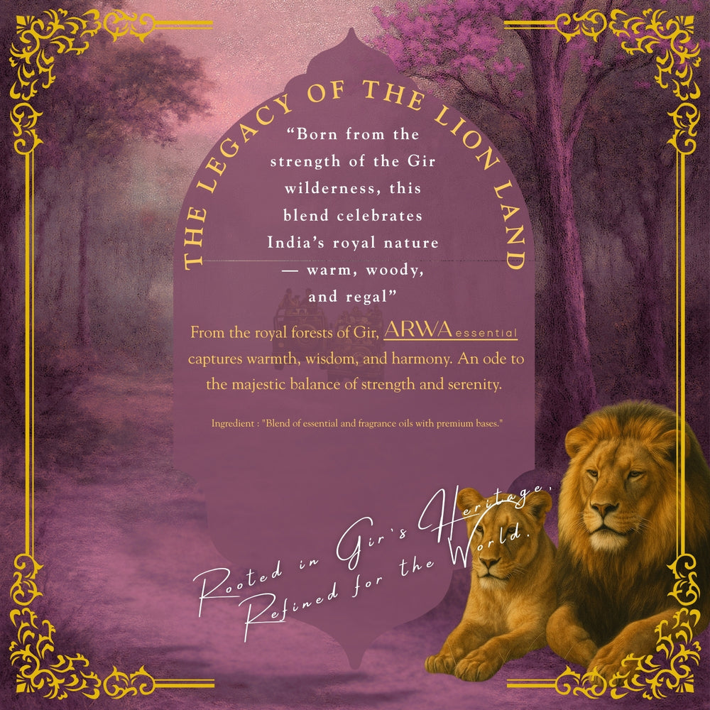 Gir Rosewood Safari quote card – The Legacy of the Lion Land, born from the strength of the Gir wilderness, rooted in Gir's heritage, refined for the world