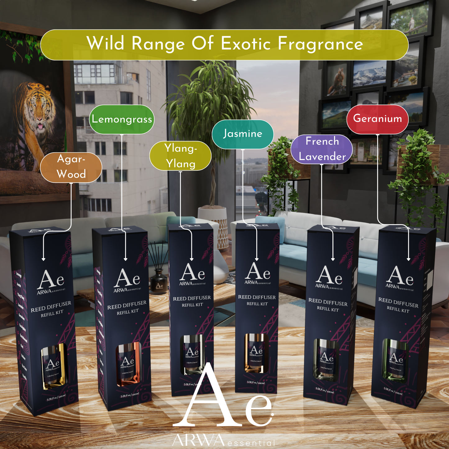 Ylang Ylang Reed Refill Set - 100ml Reed Diffuser Oil + 8 Nos Premium Reed Sticks