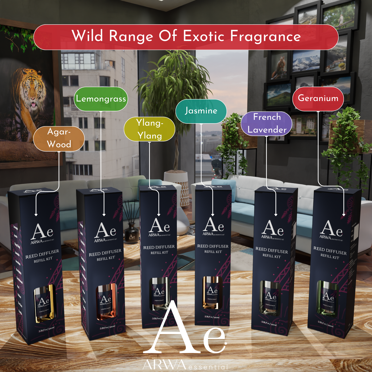 Geranium Reed Refill Set - 100ml Reed Diffuser Oil + 8 Nos Premium Reed Sticks