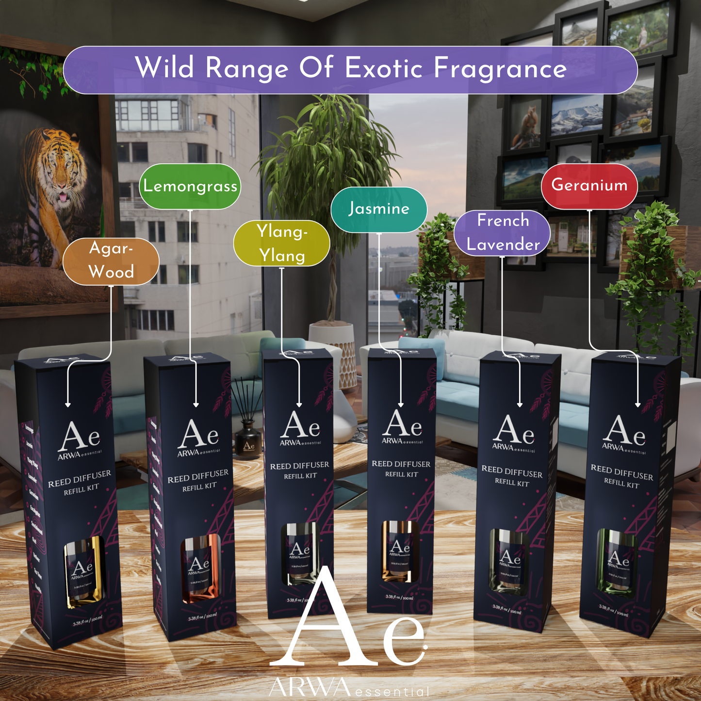 French Lavender Reed Refill Set - 100ml Reed Diffuser Oil + 8 Nos Premium Reed Sticks