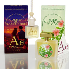 Golden Hour Royal Rose Hanging Car Perfume 10ml + Wild Geranium Bloom Car Perfume Spray 50ml