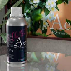 ARWA Essential Jasmine Aroma Diffuser Oil 1 Litre silver bottle displayed with jasmine flowers home fragrance scene