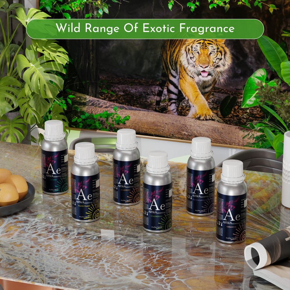ARWA essential aroma oil collection featuring multiple exotic home fragrance oils for diffusers and fragrance use