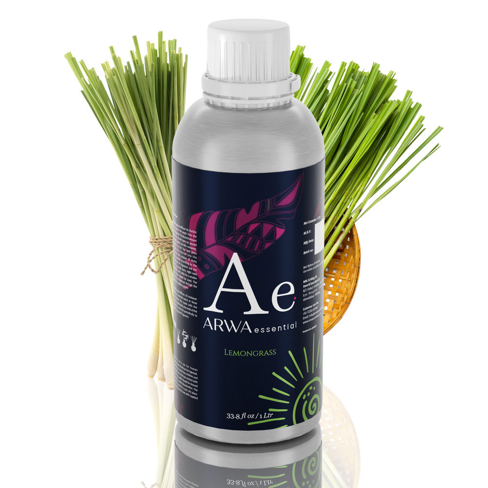 ARWA essential Lemongrass Aroma Oil 1L for diffuser and home fragrance with fresh lemongrass stalks
