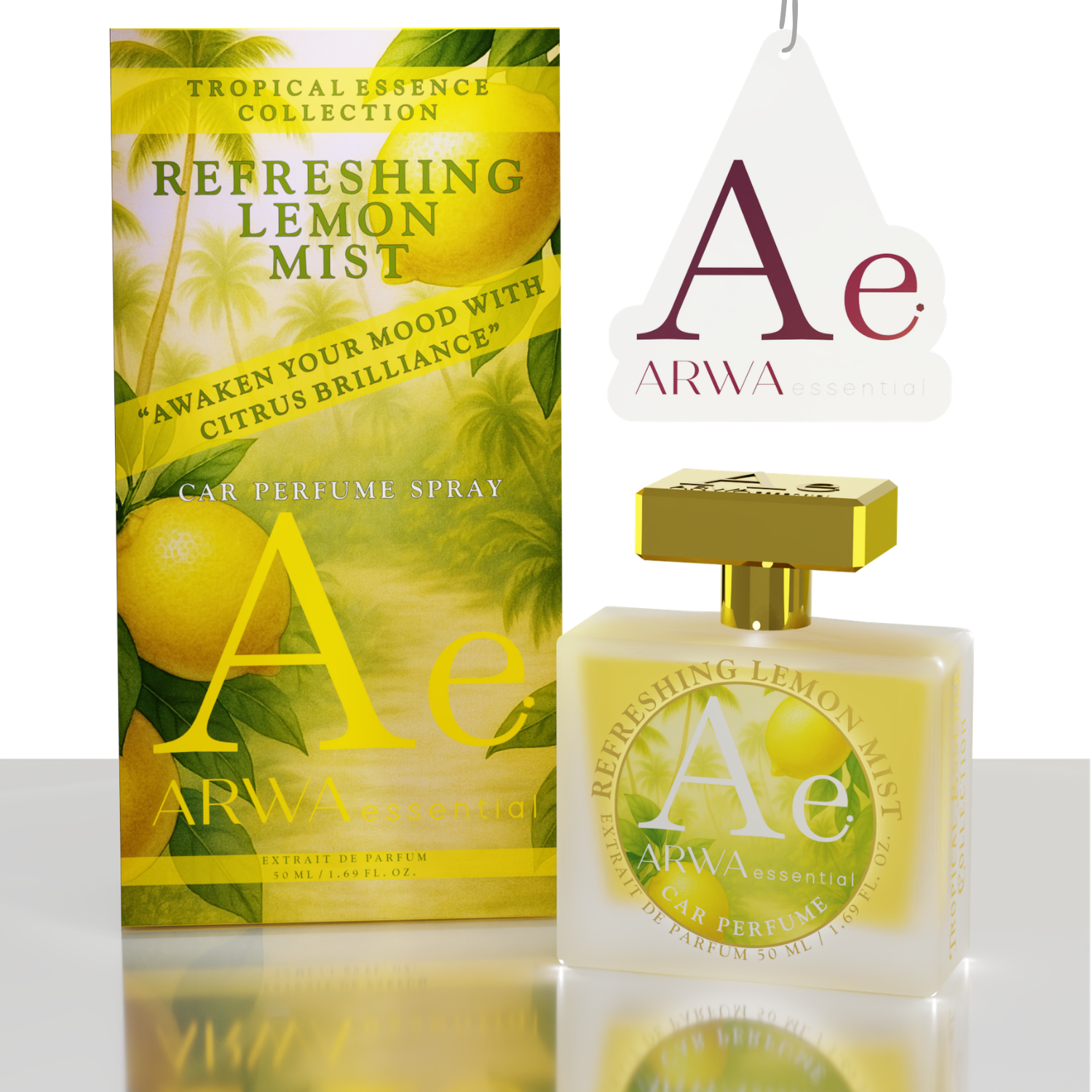 Lemon Mist Hanging Car Perfume 10ml + Tropical Fruit Fusion Car Perfume Spray 50ml