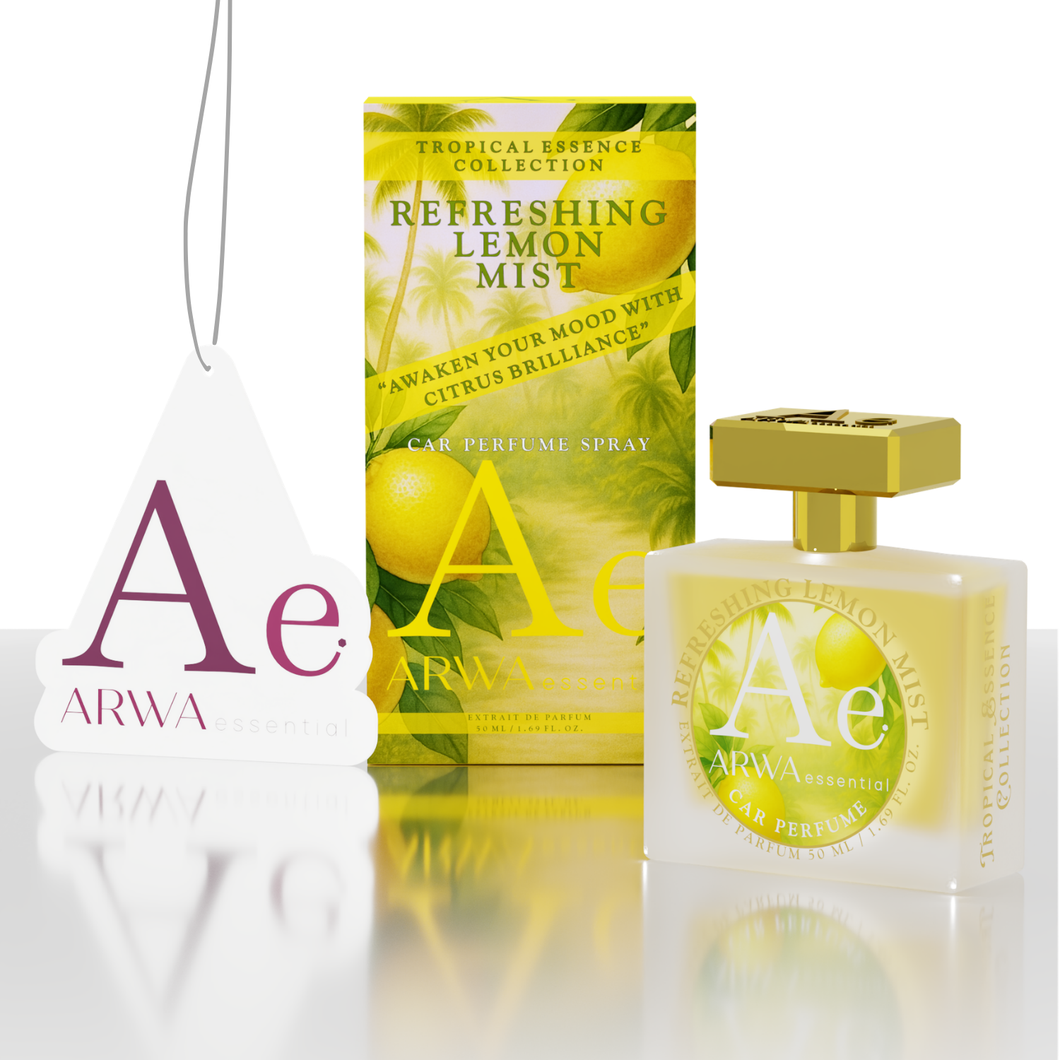 Lemon Mist Hanging Car Perfume 10ml + Tropical Fruit Fusion Car Perfume Spray 50ml