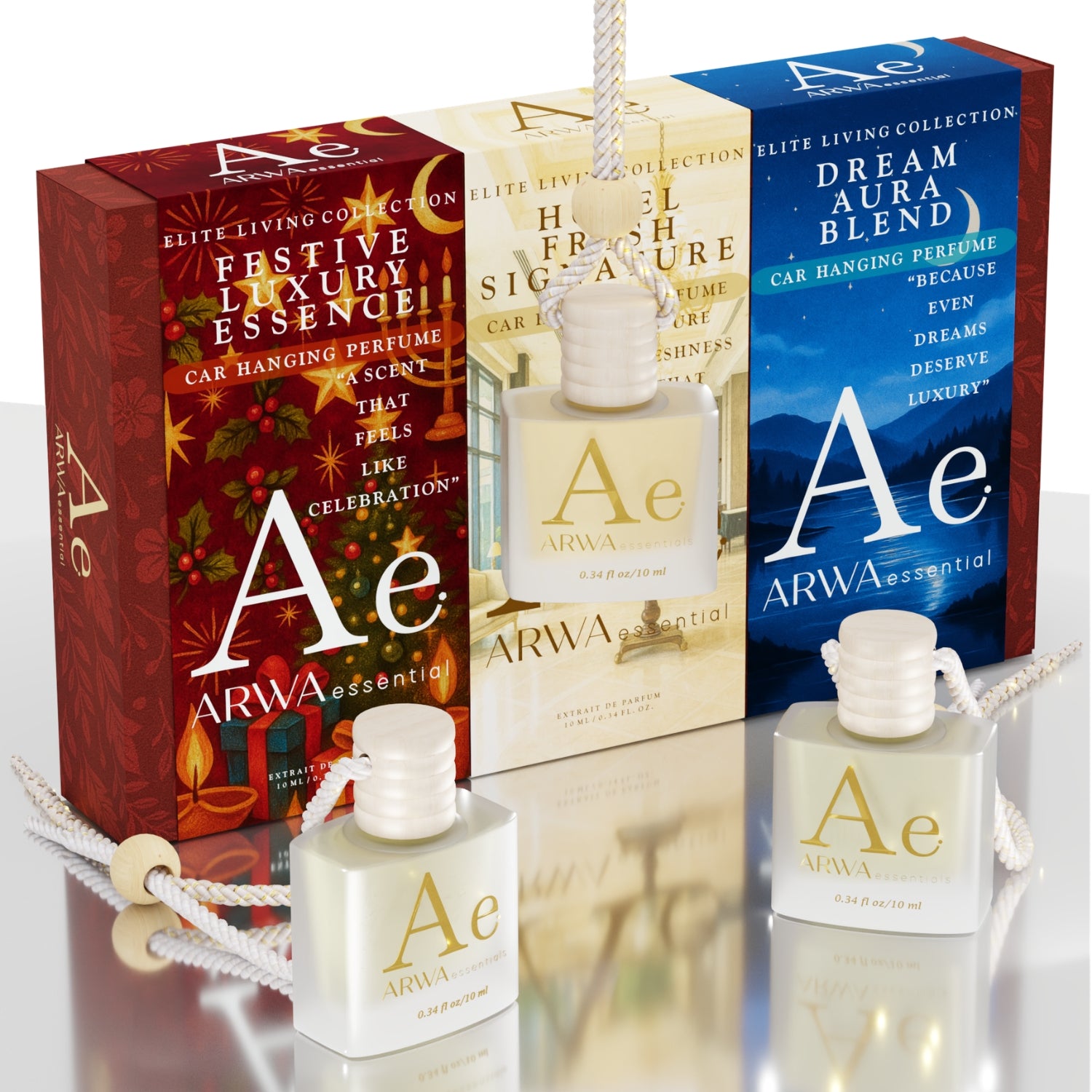 Dream Aura Blend + Festive Luxury Essence + Hotel Fresh Signature Hanging Car Perfume | 10ml Each