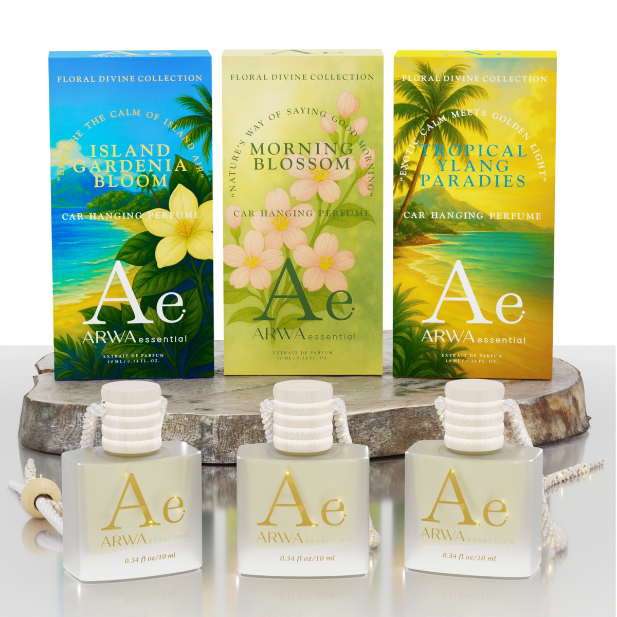 Island Gardenia Bloom + Tropical Ylang Paradise + Morning Blossom Hanging Car Perfume | 10ml Each