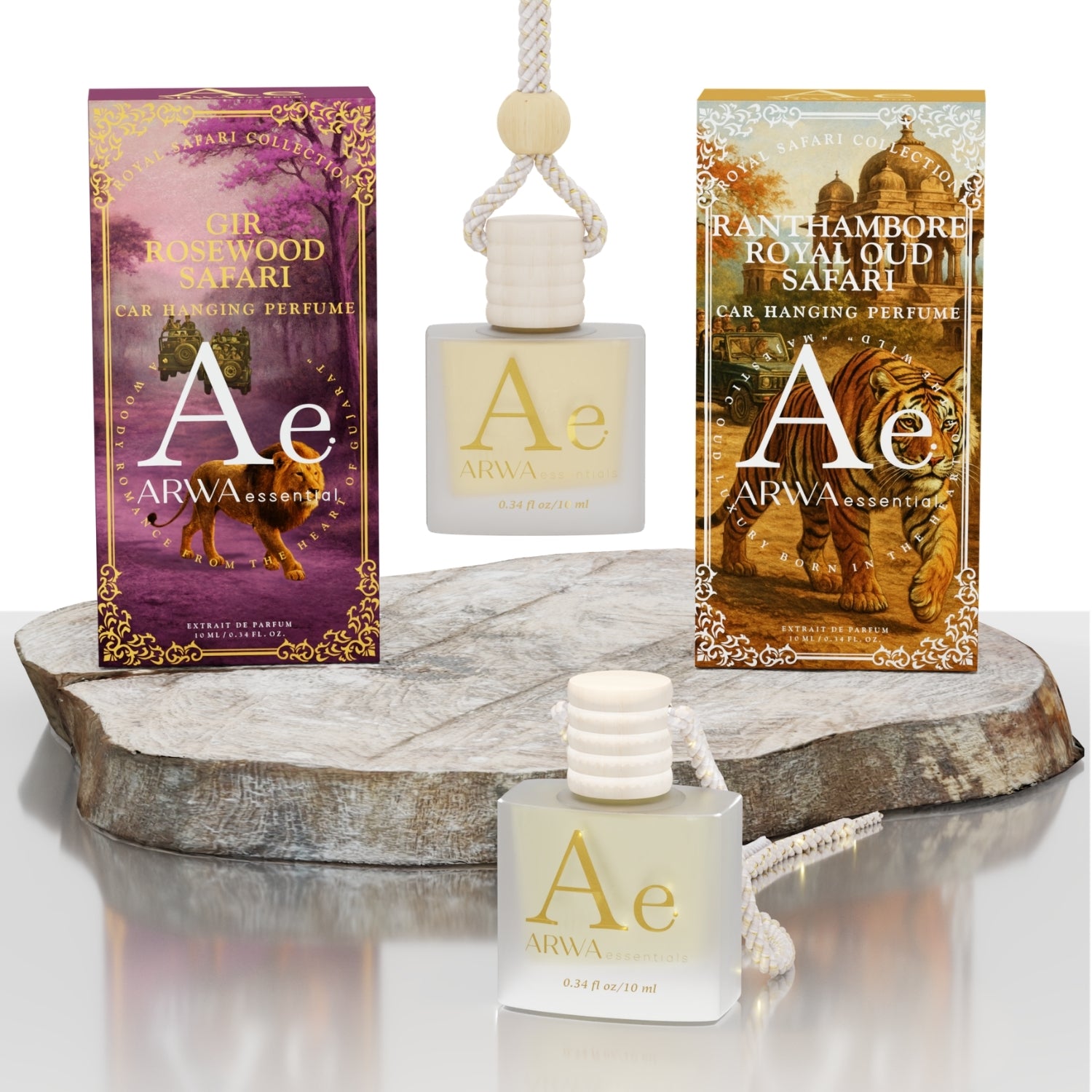 Gir Rosewood Safari + Ranthambore Royal Oud Safari Hanging Car Perfume | 10ml + 10ml
