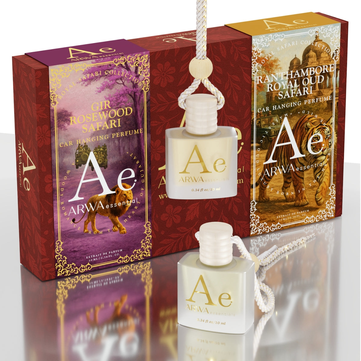 Gir Rosewood Safari + Ranthambore Royal Oud Safari Hanging Car Perfume | 10ml + 10ml
