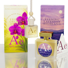 Exotic Orchid Dream Hanging Car Perfume 10ml + Evening Lavender Highland Car Perfume Spray 50ml