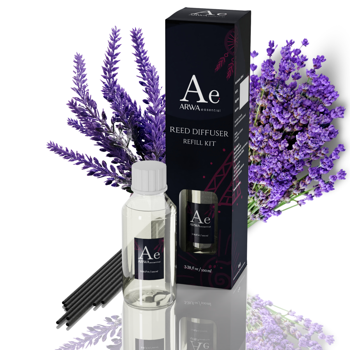 French Lavender Reed Refill Set - 100ml Reed Diffuser Oil + 8 Nos Premium Reed Sticks