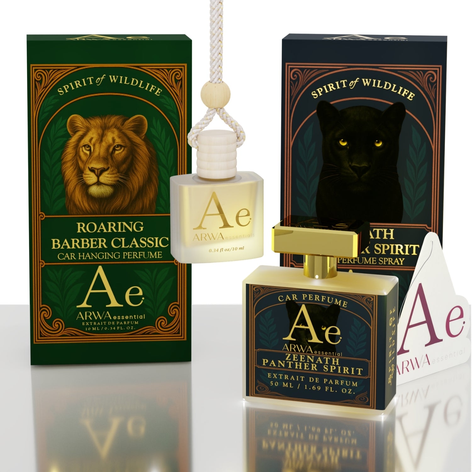 Roaring Barber Classic Hanging Car Perfume 10ml + Zeenath Panther Spirit Car Perfume Spray 50ml