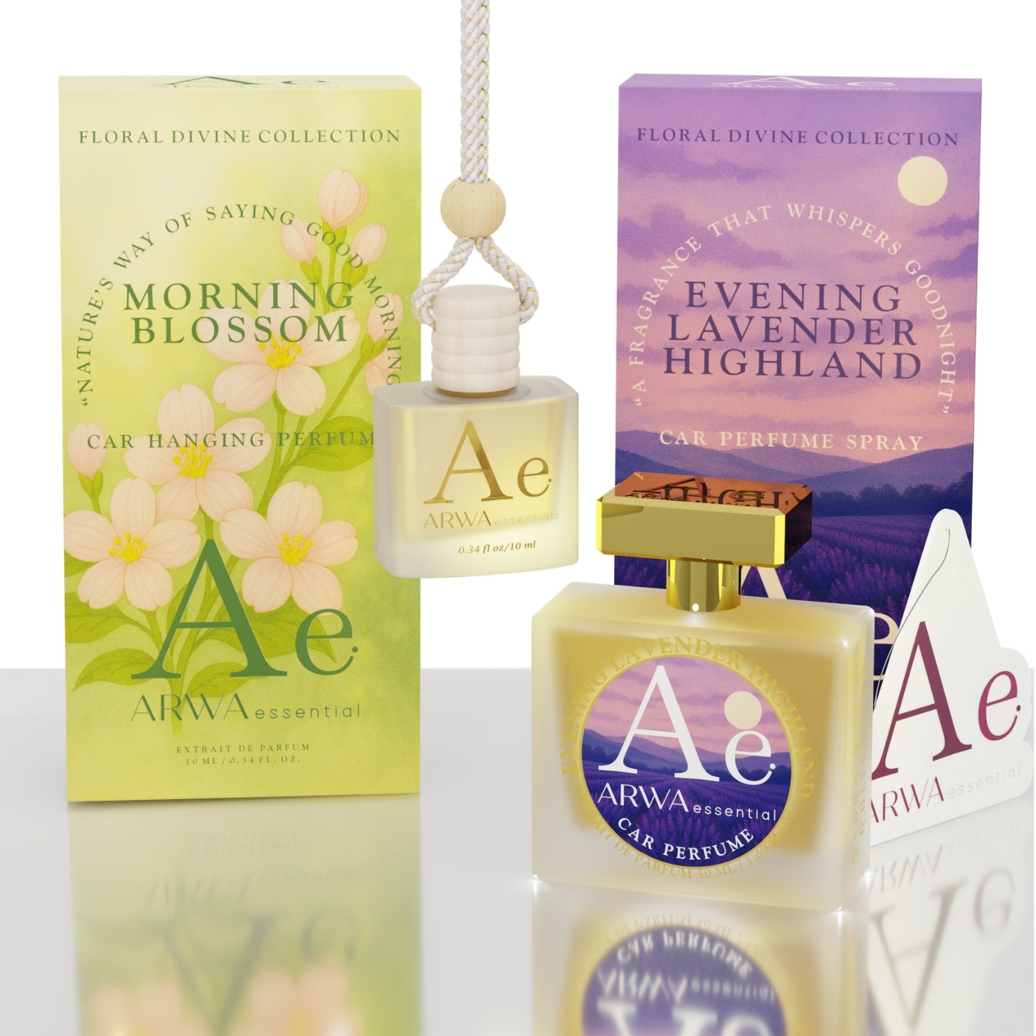 Morning Blossom Hanging Car Perfume 10ml + Evening Lavender Highland Car Perfume Spray 50ml