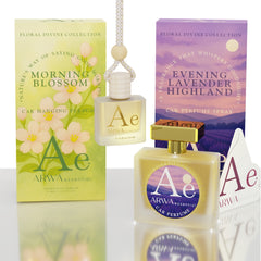 Morning Blossom Hanging Car Perfume 10ml + Evening Lavender Highland Car Perfume Spray 50ml