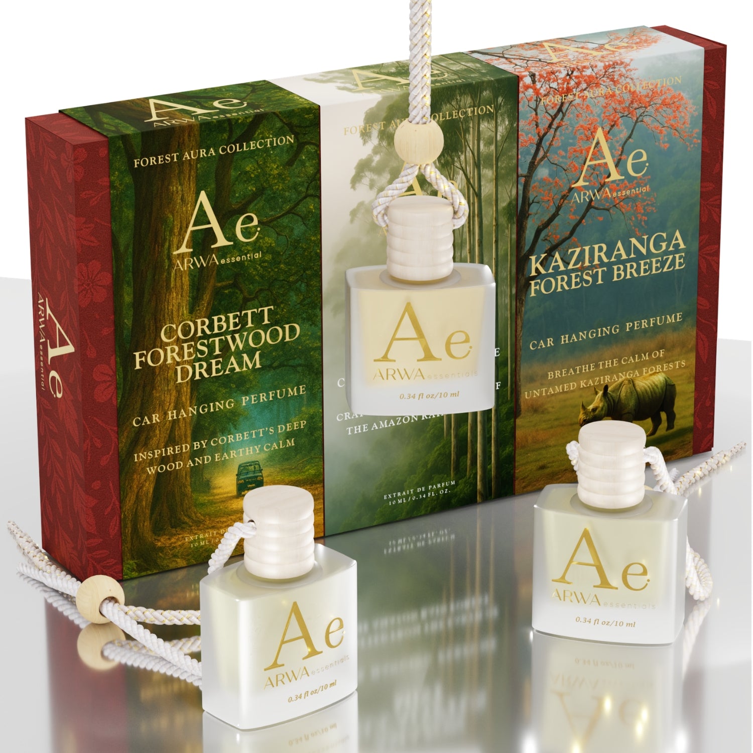 Amazon Eucalyptus Mist + Kaziranga Forest Breeze + Corbett Forestwood Dream Hanging Car Perfume | 10ml Each