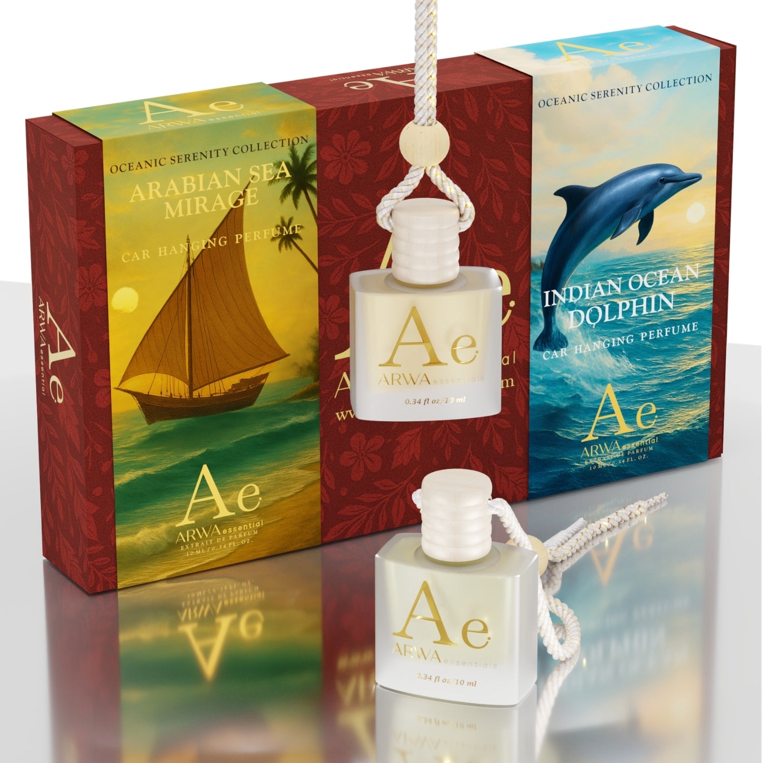 Indian Ocean Dolphin + Arabian Sea Mirage Hanging Car Perfume | 10ml x 2