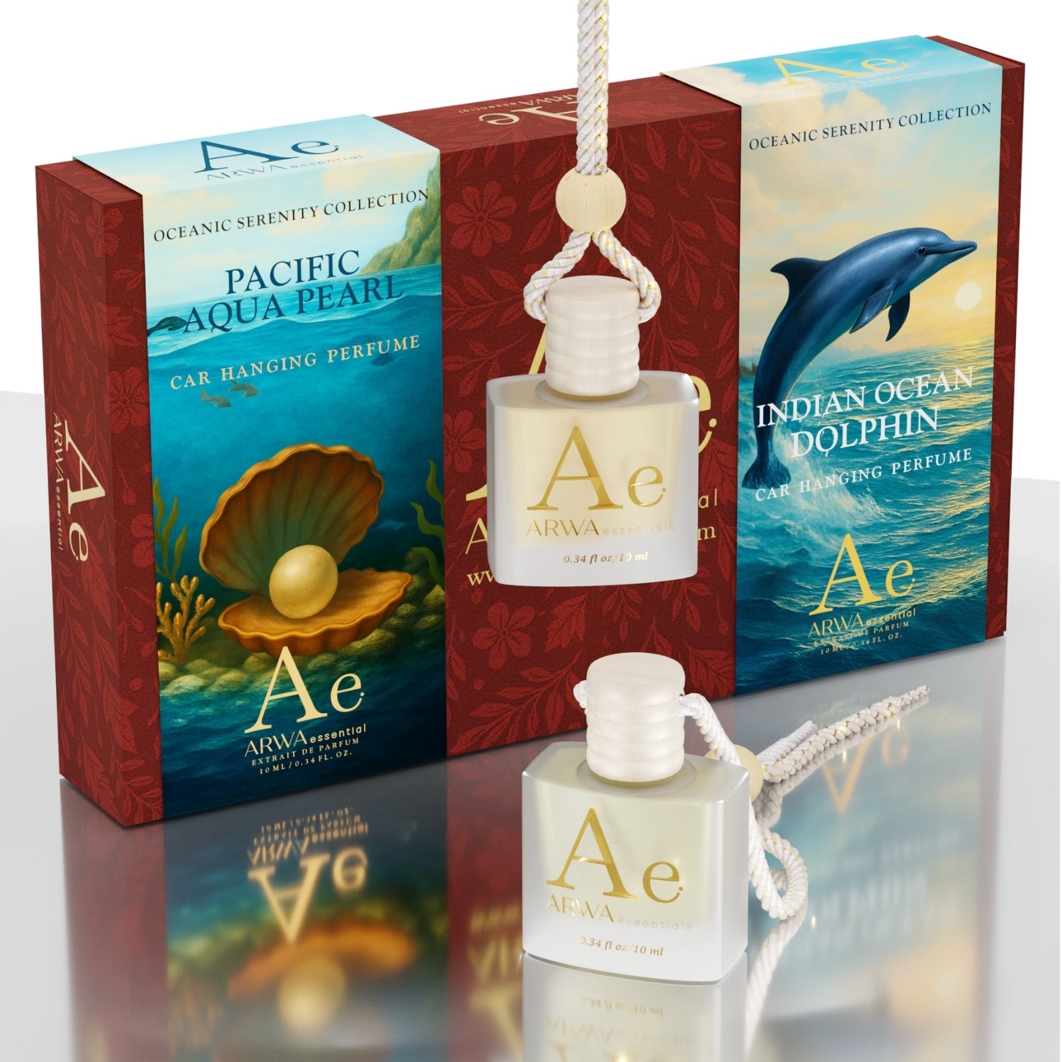 Indian Ocean Dolphin + Pacific Aqua Pearl Hanging Car Perfume | 10ml x 2
