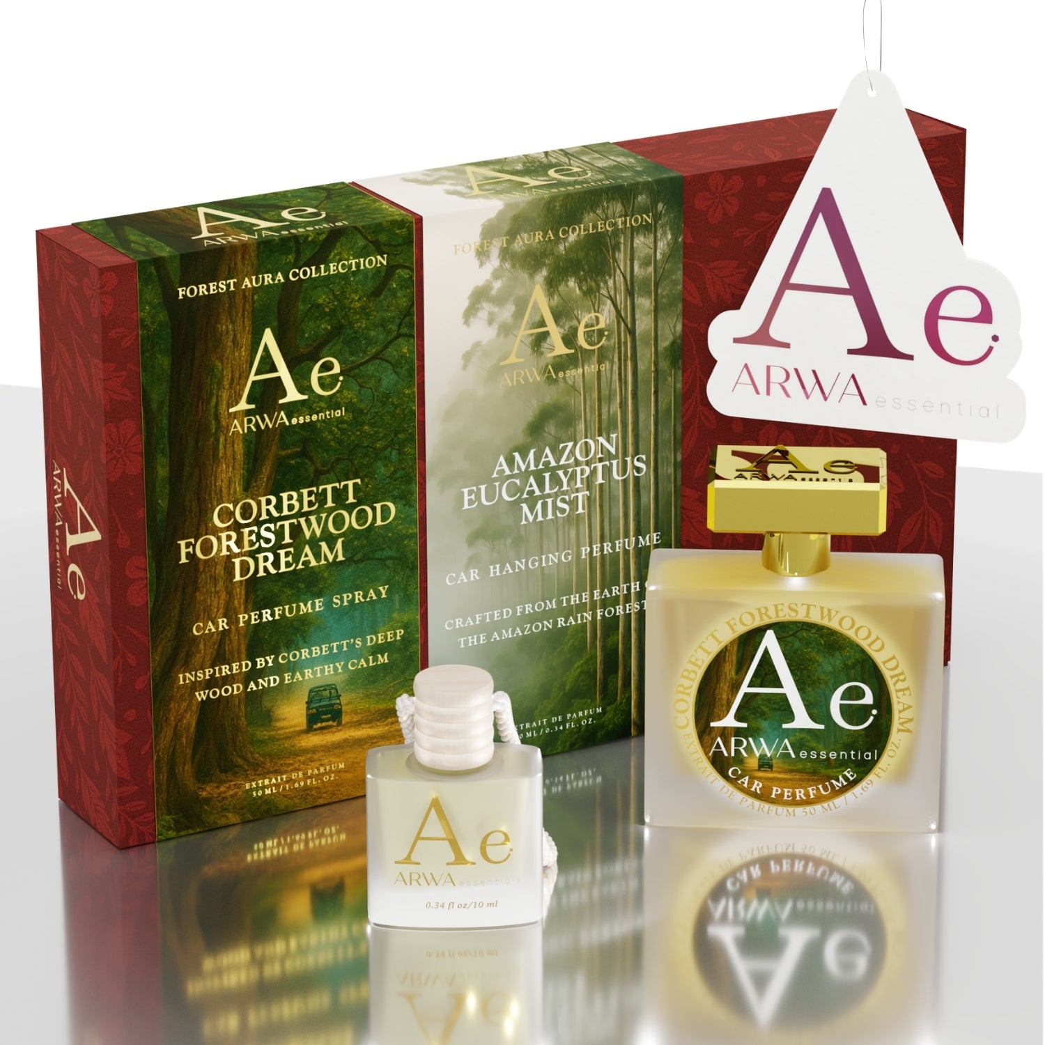 Amazon Eucalyptus Mist Hanging Car Perfume 10ml + Corbett Forestwood Dream Car Perfume Spray 50ml