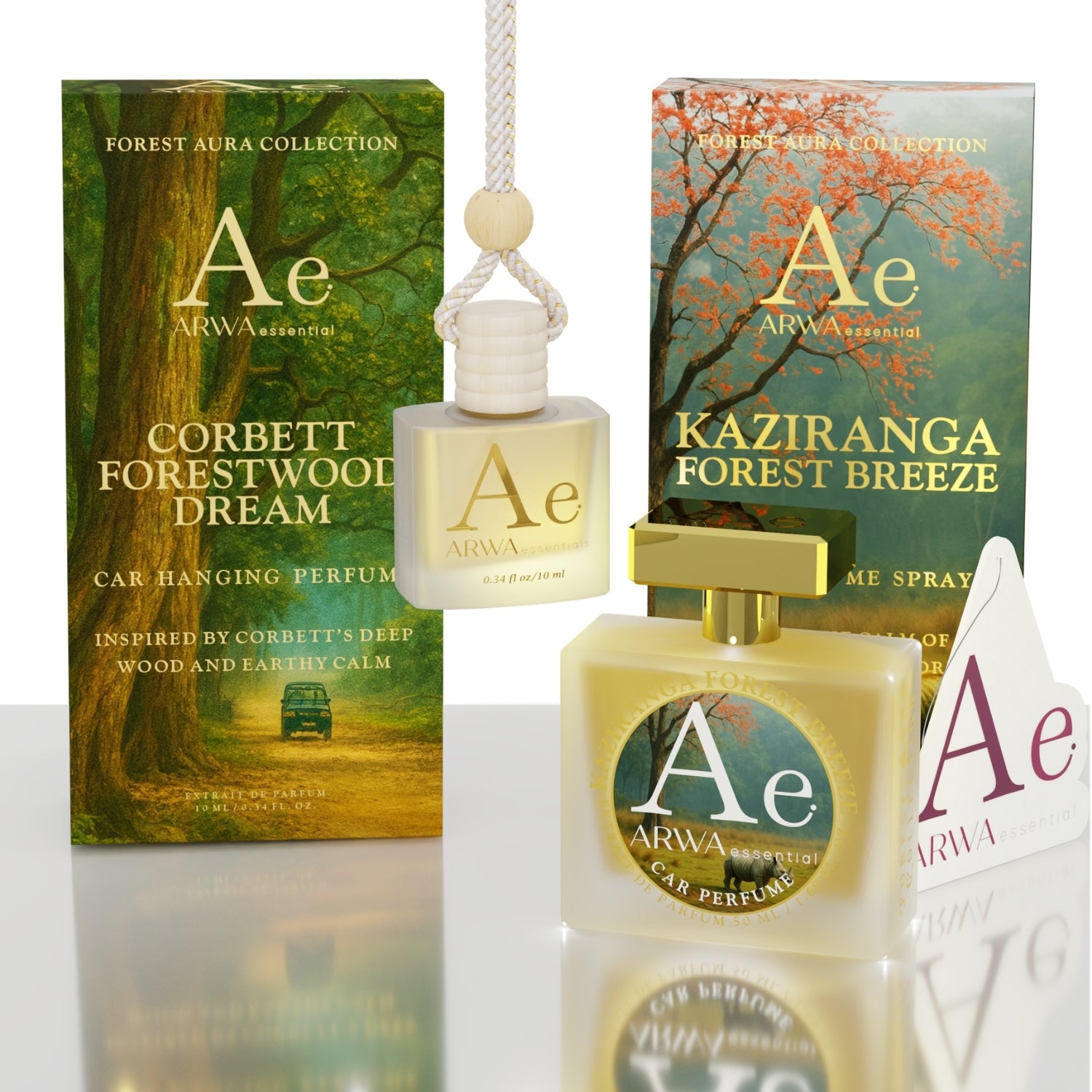 Corbett Forestwood Dream Hanging Car Perfume 10ml + Kaziranga Forest Breeze Car Perfume Spray 50ml