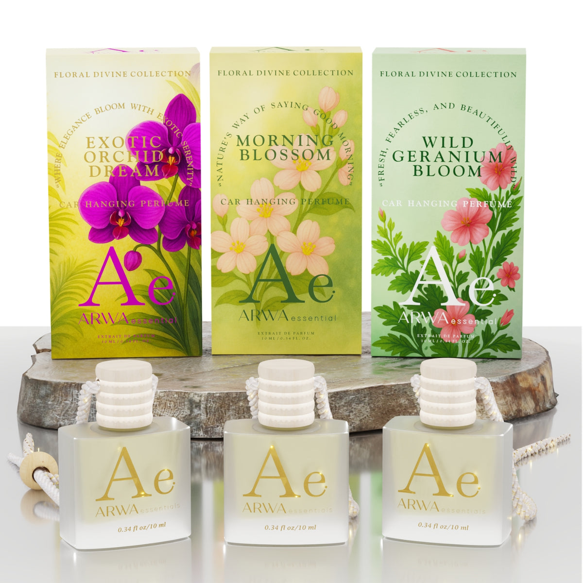 Wild Geranium Bloom + Morning Blossom + Exotic Orchid Dream Hanging Car Perfume | 10ml Each