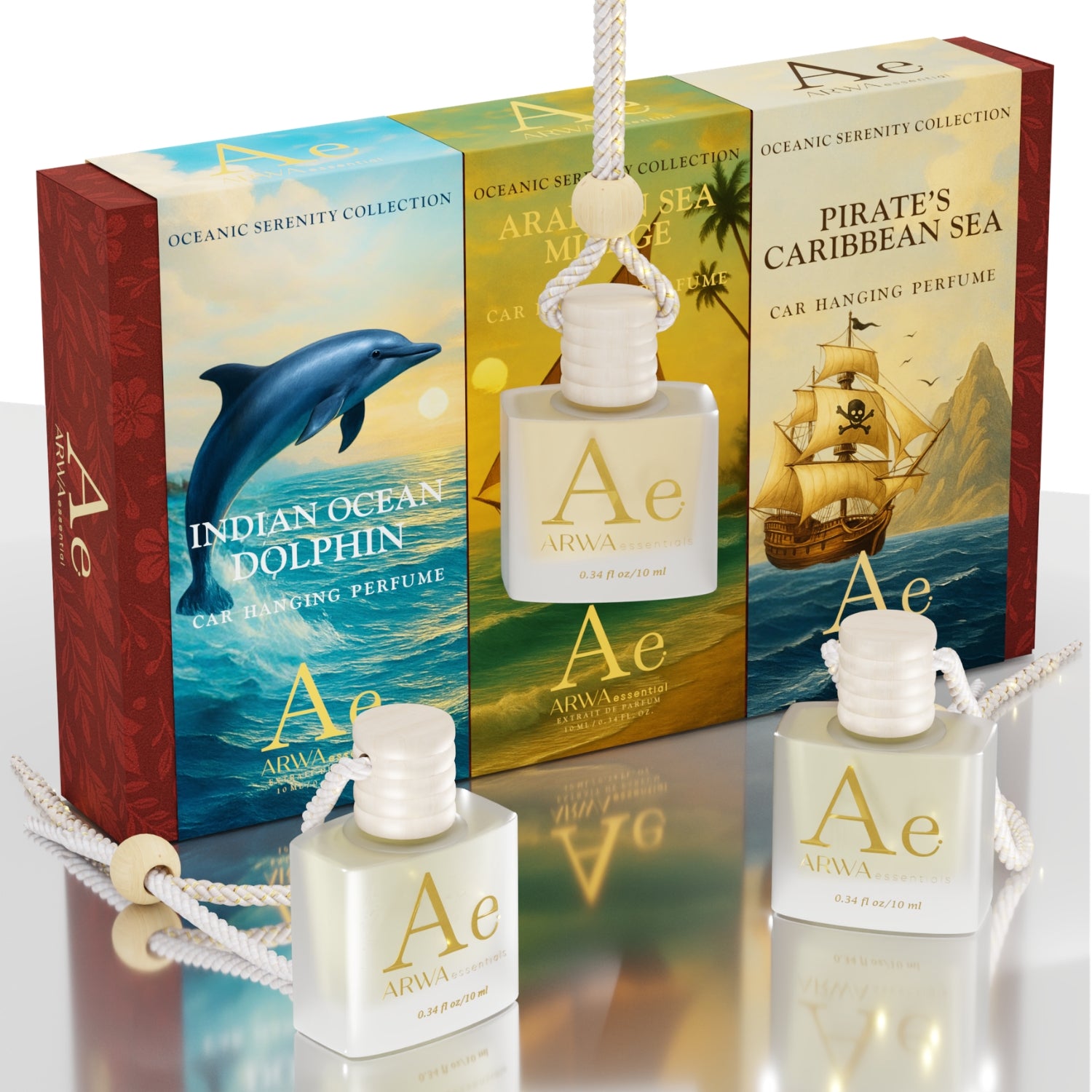 Indian Ocean Dolphin + Arabian Sea Mirage + Pirate’s Caribbean Sea Hanging Car Perfume | 10ml Each