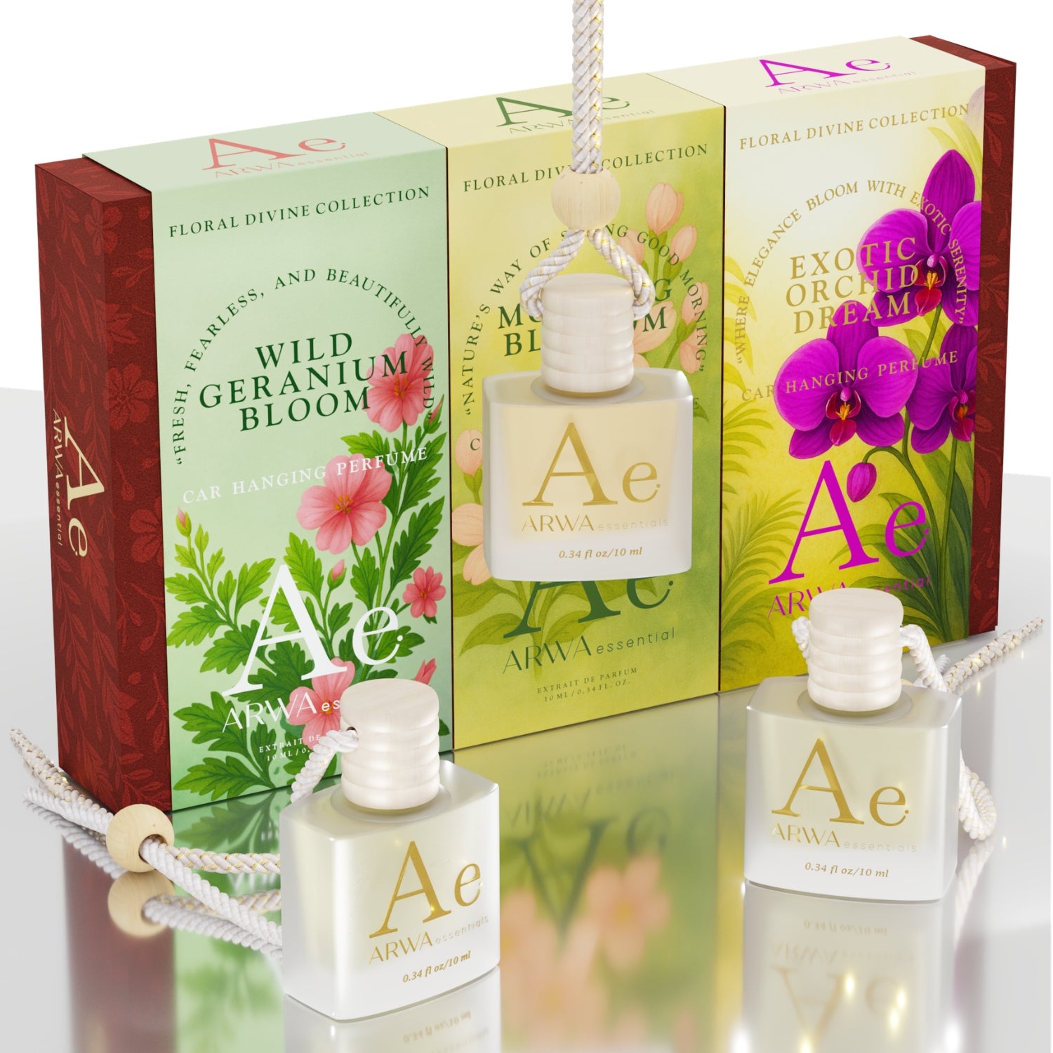 Wild Geranium Bloom + Morning Blossom + Exotic Orchid Dream Hanging Car Perfume | 10ml Each