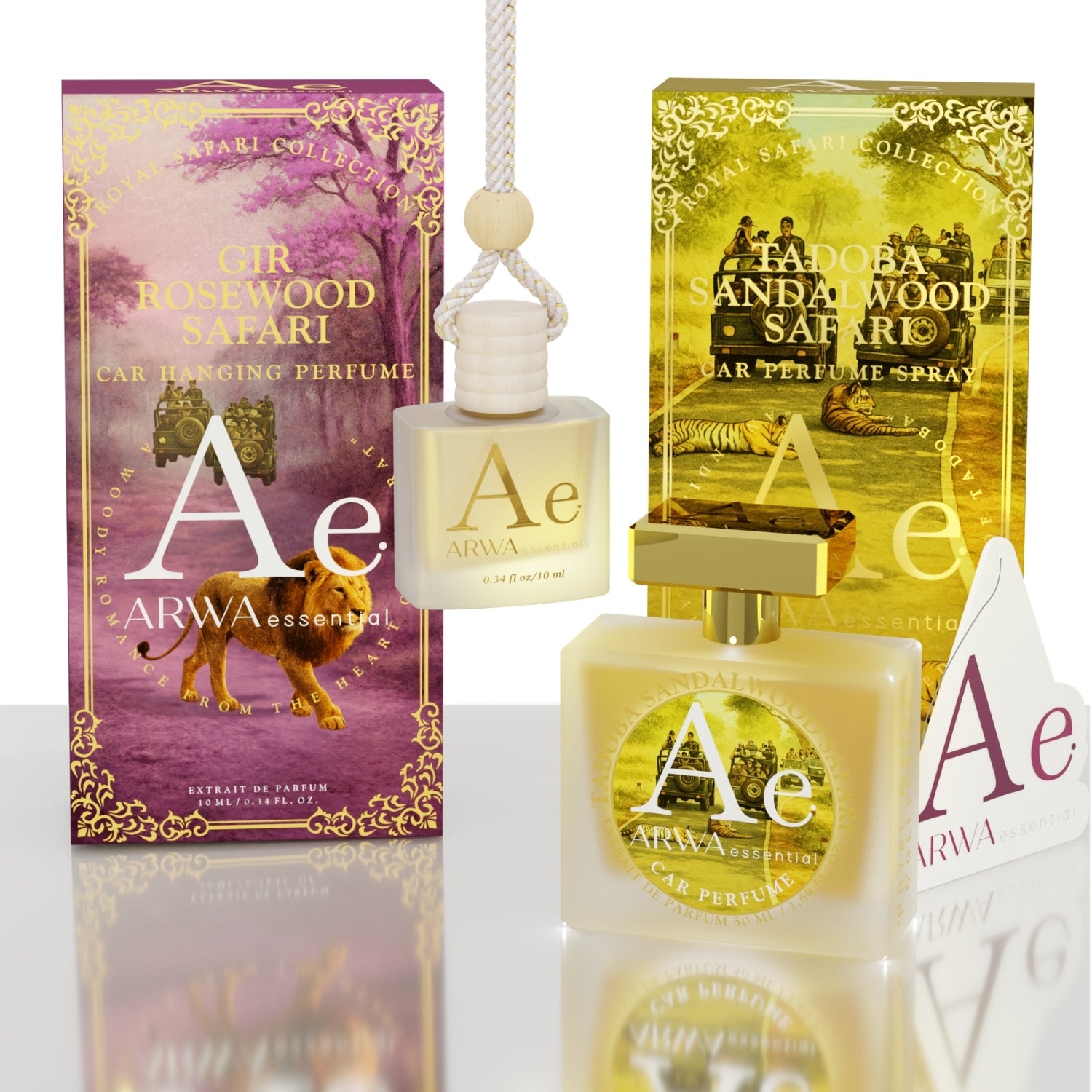 Gir Rosewood Safari Hanging Car Perfume 10ml + Tadoba Sandalwood Safari Car Perfume Spray 50ml