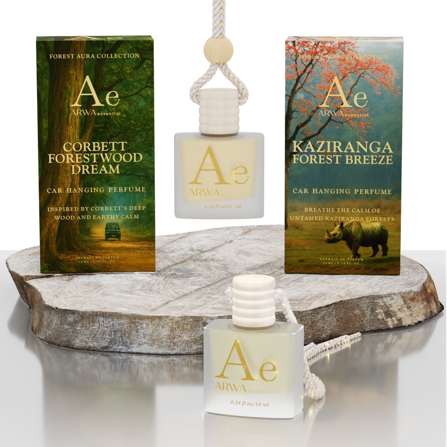 Kaziranga Forest Breeze + Corbett Forestwood Dream Hanging Car Perfume | 10ml × 2