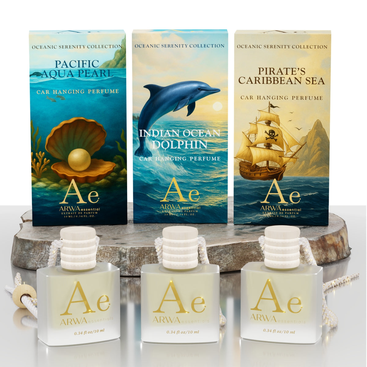 Indian Ocean Dolphin + Pacific Aqua Pearl + Pirate’s Caribbean Sea Hanging Car Perfume | 10ml Each