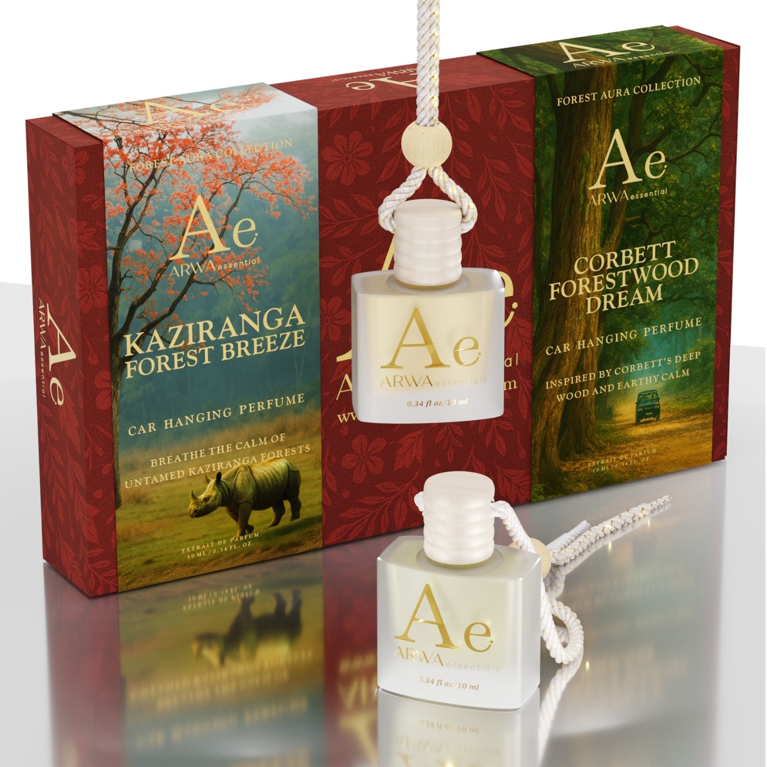 Kaziranga Forest Breeze + Corbett Forestwood Dream Hanging Car Perfume | 10ml × 2