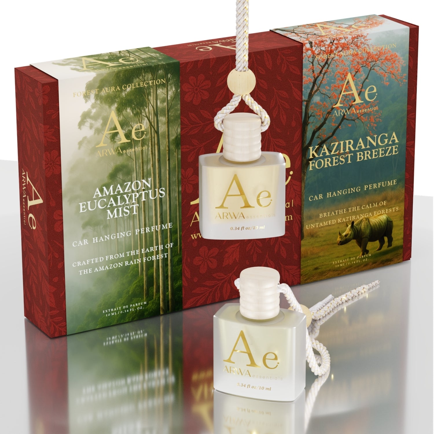 Amazon Eucalyptus Mist + Kaziranga Forest Breeze Hanging Car Perfume | 10ml × 2
