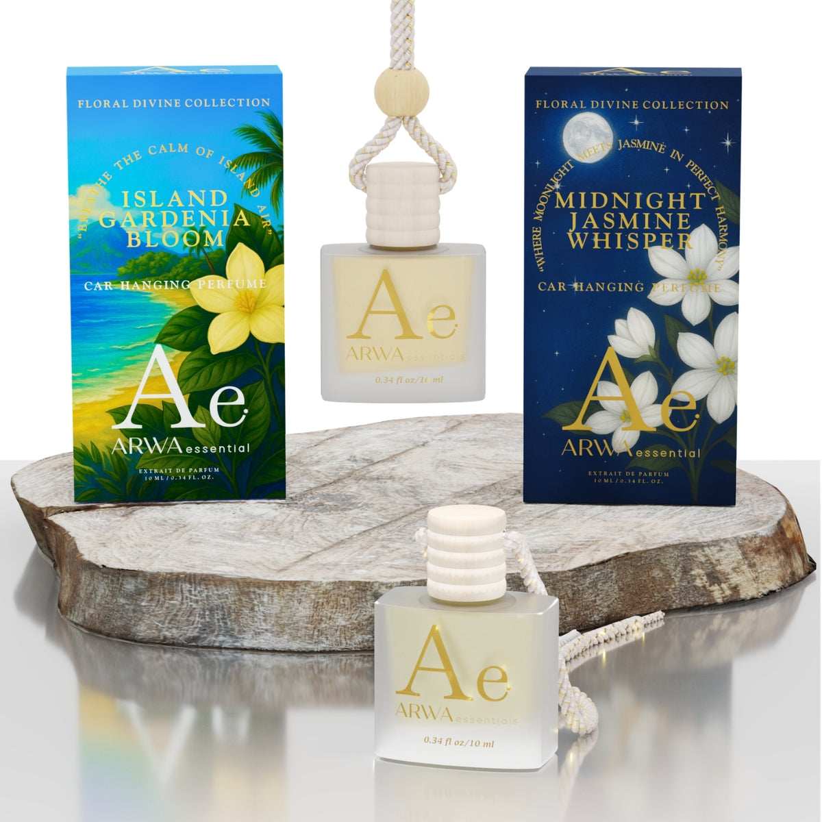 Island Gardenia Bloom + Midnight Jasmine Whisper Hanging Car Perfume | 10ml + 10ml