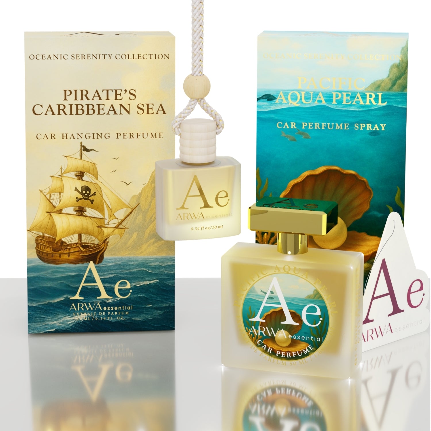 Pirate’s Caribbean Sea Hanging Car Perfume 10ml + Pacific Aqua Pearl Car Perfume Spray 50ml