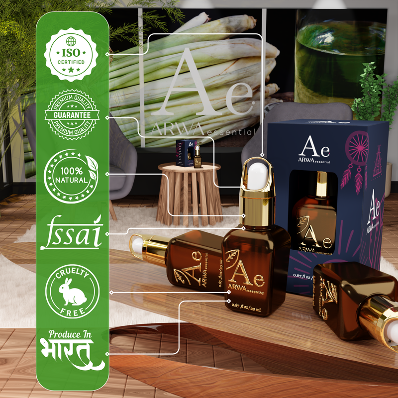 ARWA Essential certifications - ISO certified, premium quality guarantee, 100% natural, FSSAI, cruelty free, produced in India
