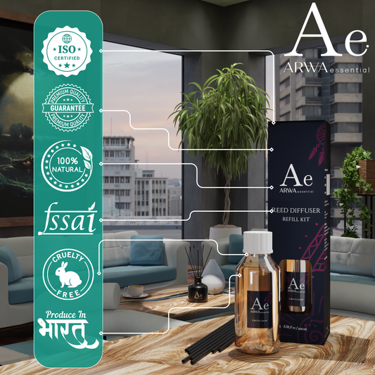 Jasmine Reed Refill Set - 100ml Reed Diffuser Oil + 8 Nos Premium Reed Sticks