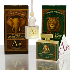 Tusker Coffee Charge Hanging Car Perfume 10ml + Roaring Barber Classic Car Perfume Spray 50ml