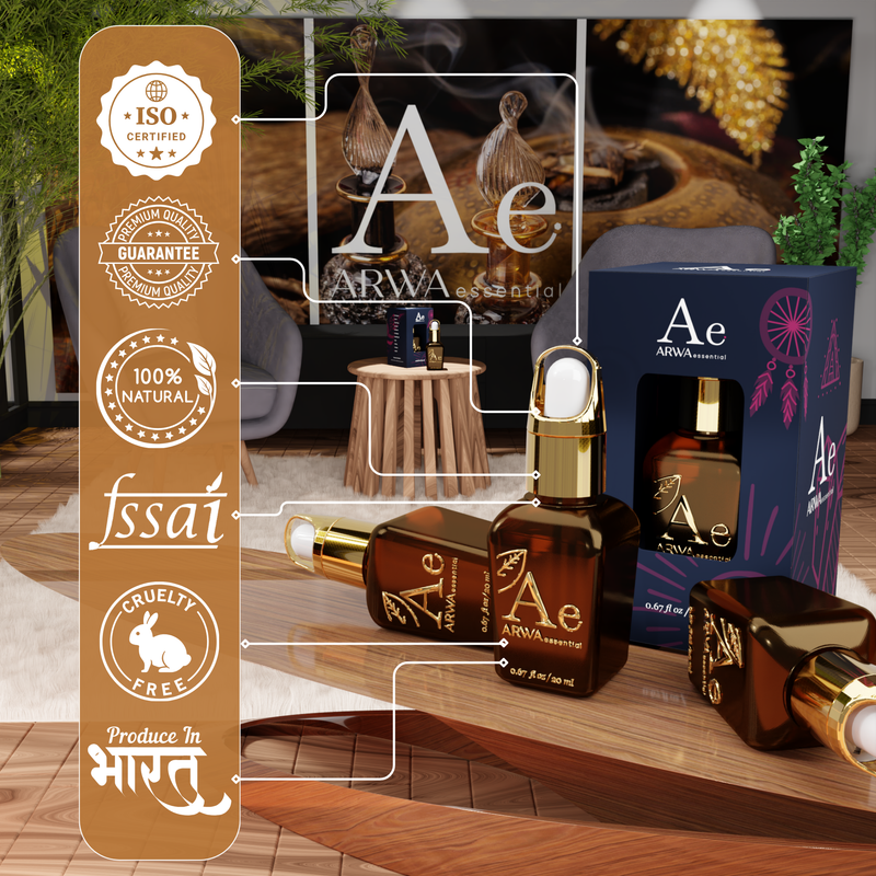 ARWA Essential certifications - ISO certified, premium quality guarantee, 100% natural, FSSAI approved, cruelty free, produced in India