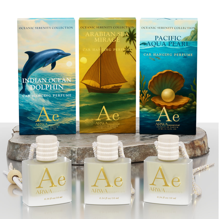 Indian Ocean Dolphin + Pacific Aqua Pearl + Arabian Sea Mirage Hanging Car Perfume Combo (10ml + 10ml + 10ml) | Oceanic Serenity Collection