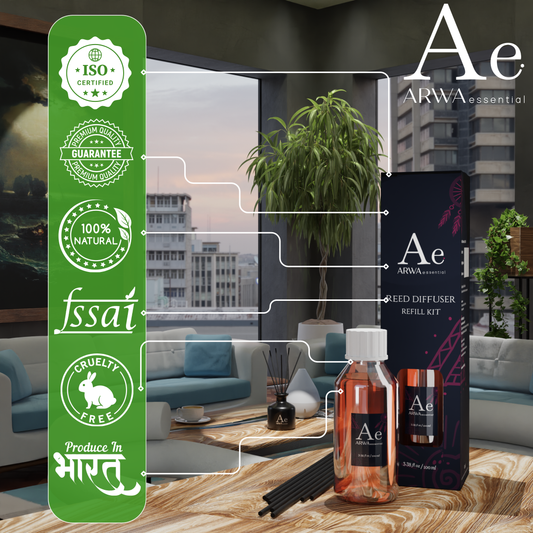 Lemongrass Reed Refill Set - 100ml Reed Diffuser Oil + 8 Nos Premium Reed Sticks