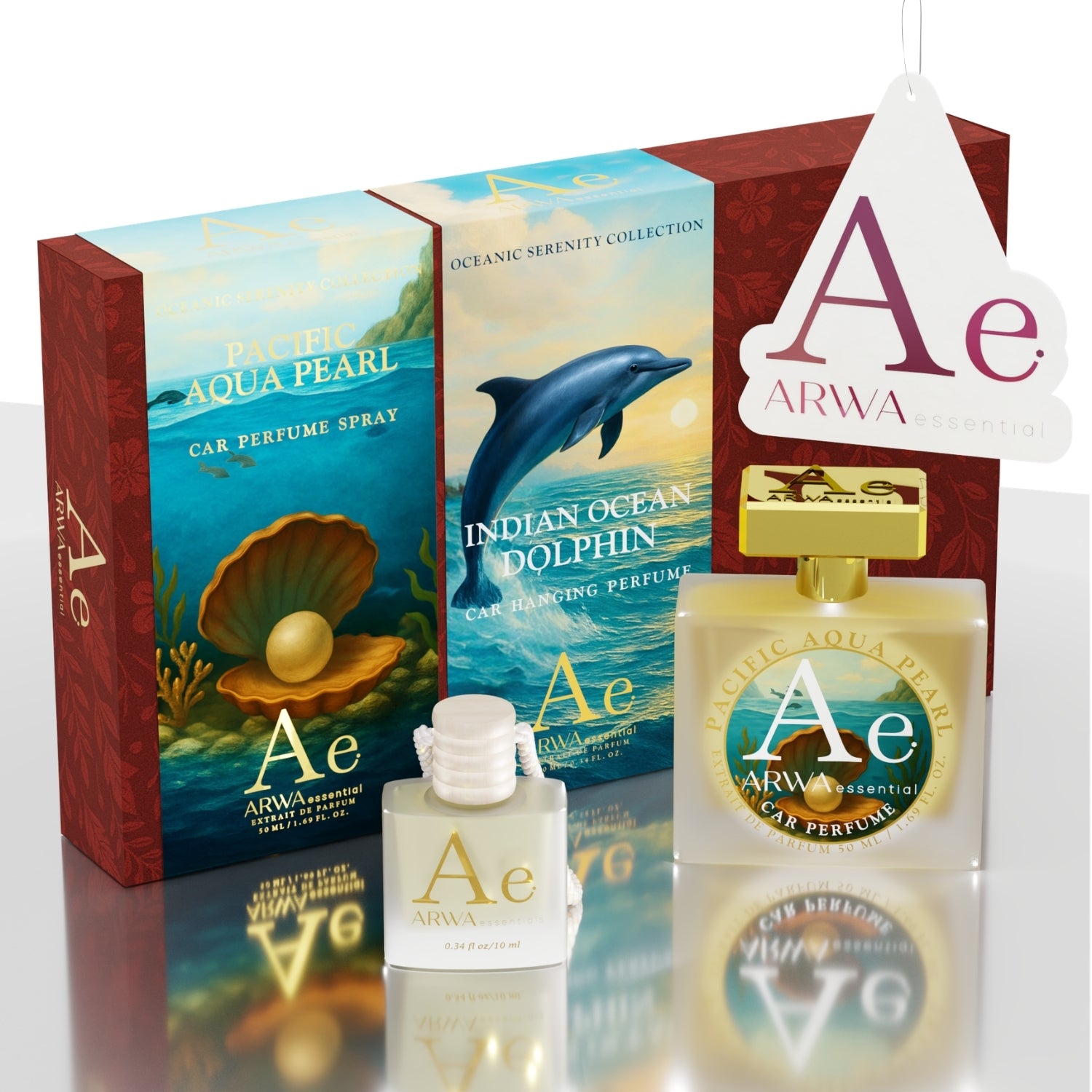 Indian Ocean Dolphin Hanging Car Perfume 10ml + Pacific Aqua Pearl Car Perfume Spray 50ml