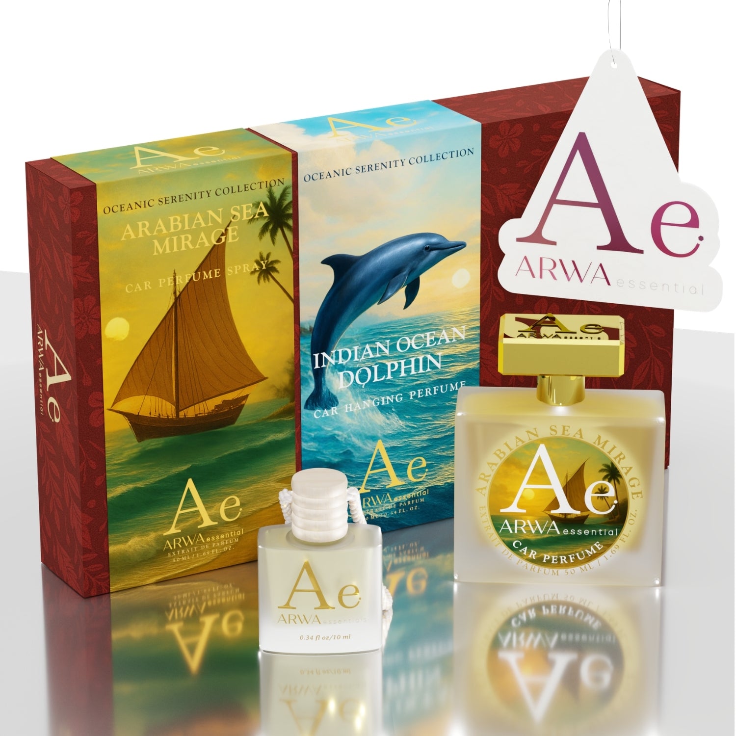 Indian Ocean Dolphin Hanging Car Perfume 10ml + Arabian Sea Mirage Car Perfume Spray 50ml